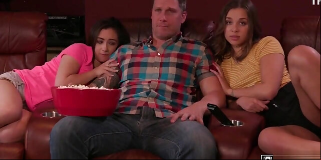 Two Step Daughters Takes Turns On Fucking Step Dad On Movie Night
